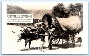 RPPC COLORADO SPRINGS, CO ~ Traveler ORVILLE EWING & WAGON c1940s  Postcard