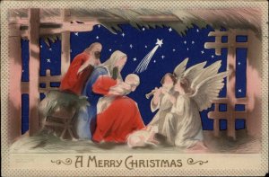 CHRISTMAS NATIVITY DIE-CUT DIECUT Baby Jesus Christianity Antique Postcard