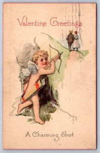 Valentine, Cupid, A Charming Shot, Bow And Arrow, Antique 1922 Postcard