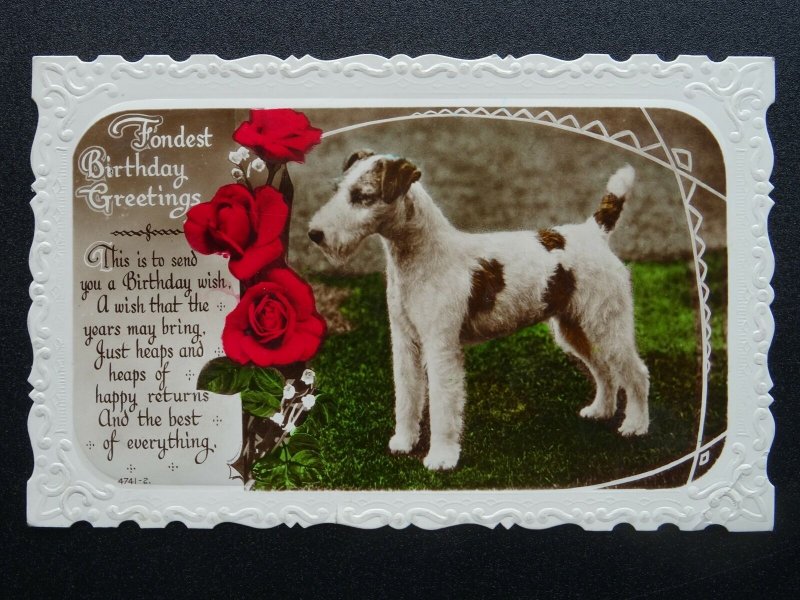 FONDEST Birthday Greetings TERRIER Dog Breed c1930s RP Postcard