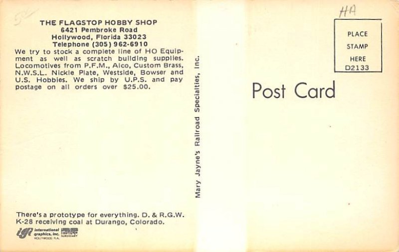 Flagstop Hobby Shop Hollywood FL Postcard