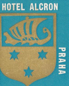 Czechoslovakia Paraha Hotel Alcron Vintage Luggage Label sk3637