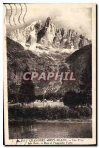 Old Postcard Chamonix Les Praz Les Bois Dru and the Aiguille Verte