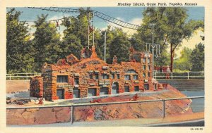 TOPEKA, Kansas KS   MONKEY ISLAND Gage Park Zoo ca1940's Curteich Linen Postcard