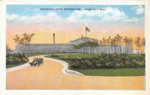 GREENBAY, WI Wisconsin   STATE REFORMATORY   Car & Flag   c1940's Linen Postcard