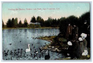 1912 Feeding Ducks Golden Gate Park Lake River San Francisco California Postcard 