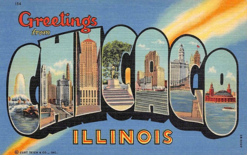 CHICAGO Illinois Large Letter Linen Curteich ca 1940s Vintage Postcard