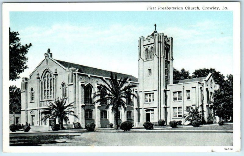CROWLEY, Louisiana  LA ~ FIRST PRESBYTERIAN CHURCH Acadia Parish c1930s Postcard