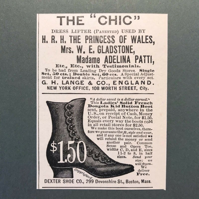 1892 Victorian Print Ad Ladies Boot Shoe Dexter Shoe Co. Boston Mass. 2T1-52