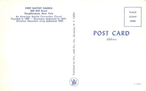 First Baptist Church Poughkeepsie, New York Postcard