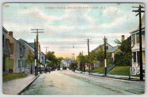 1910's PAWTUXET RHODE ISLAND BROAD STREET SCENE TROLLEY CAR TRACKS POSTCARD