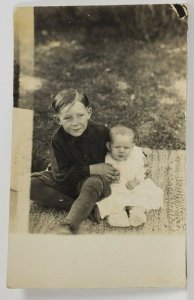 Adorable Brother Sister RPPC Clifford and Alberta May In the Yard Postcard R3