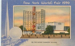 Postcard 1939 New York Worlds Fair Dupont Chemistry building linen NY24-404