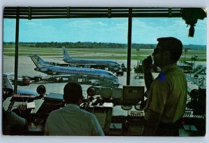 1960 Cincinnati Ohio Postcard Greater Airport Control Tower International Plane