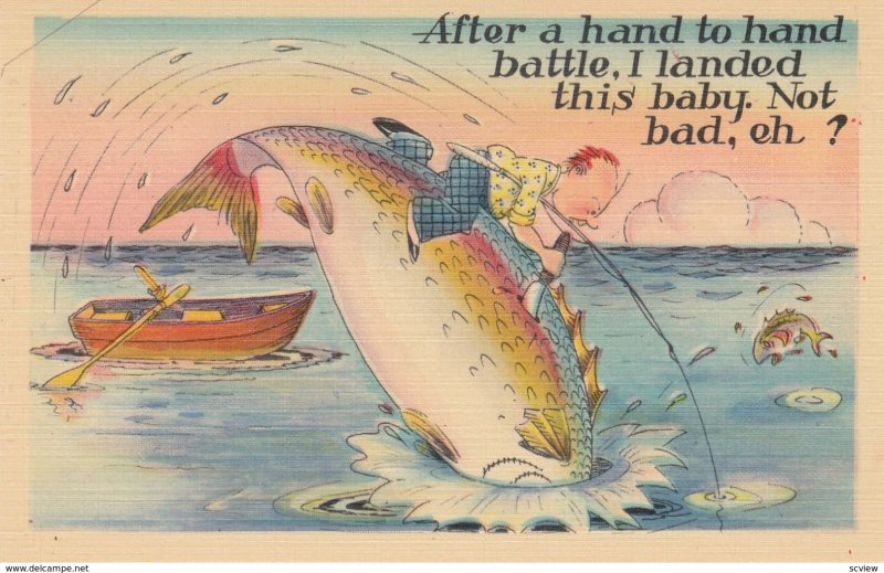 Exaggeration Fishing Comic Postcard , 30-40s : #6