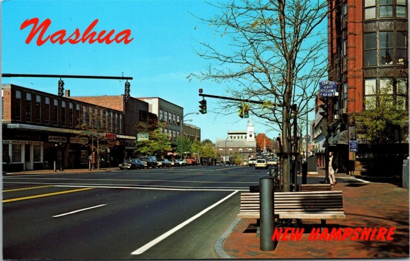 Vtg Nashua New Hampshire NH Main Street View Looking North Chrome Postcard