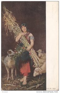 AS: Maiden holding stalks of oats for her sheep, G. G. M., 00-10s