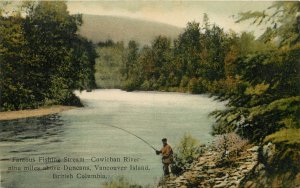Vintage Postcard Fishing on Cowichan River Duncans, Vancouver Island BC Canada