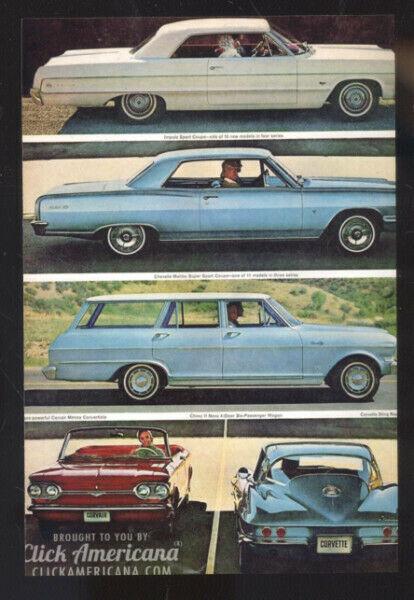 1964 CHEVROLET CAR DEALER ADVERTISING POSTCARD '64 CHEVY CORVAIR CORVETTE