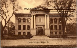 Vintage Public Library Building Moline Illinois IL Antique Photo Postcard