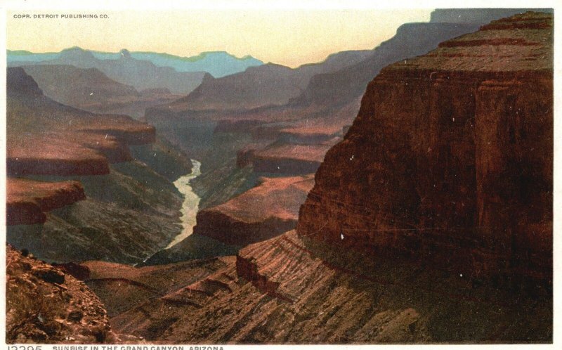 Vintage Postcard 1920's Sunrise in the Grand Canyon Real Panorama Charm Arizona