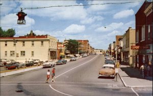 Tupper Lake New York NY Main Street Classic 1950s Cars Street Scene Vintage PC