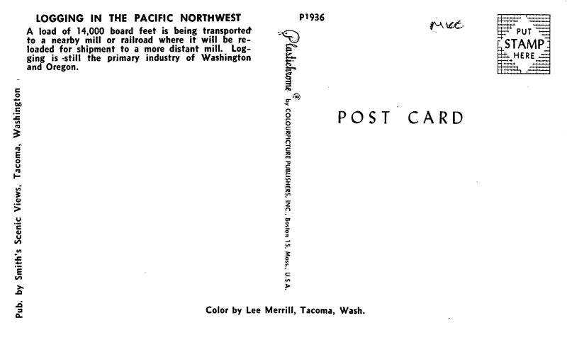 Logging Truck Hendricks & Co Big Log Pacific Northwest 1950s postcard