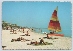 State View~Sailboat & Crowd On Beach of Key West Florida~Continental Postcard