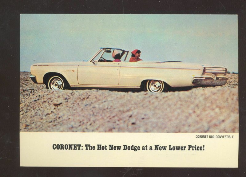 1965 DODGE CORONET 500 CONVERTIBLE MILLBURN NJ CAR DEALER ADVERTISING POSTCARD