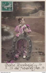 RP: NEW YEAR, 1900-10s; Porte bonheur de Nouvel An, Little boy with bouquet...