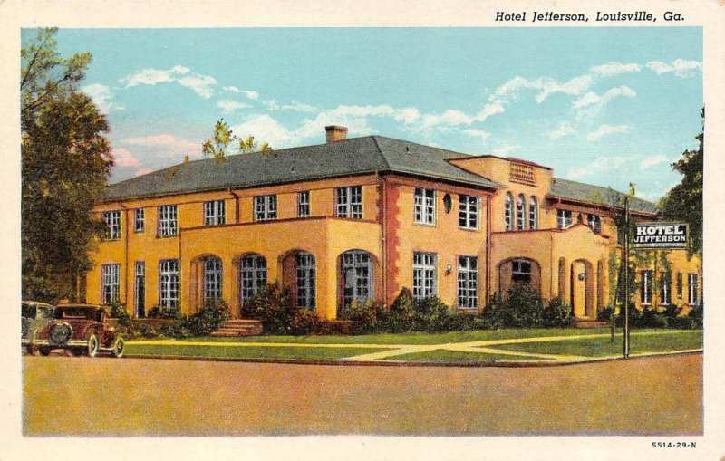 Louisville, GA Georgia  HOTEL JEFFERSON   ca1930's Curteich Linen Postcard