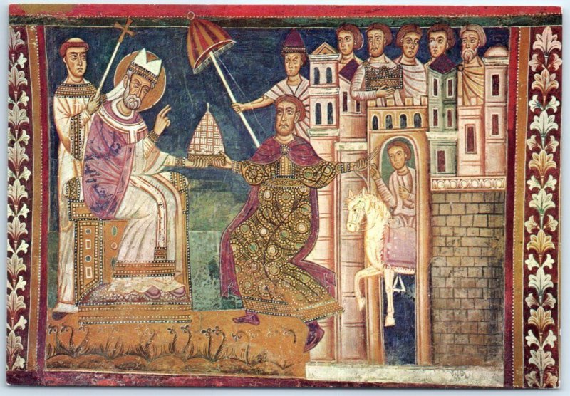 Constantine hands the tiara over to St. Sylvester, Santi Quattro Coronati, Italy