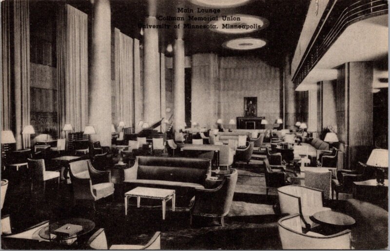 Postcard Main Lounge, Coffman Memorial Union University of Minnesota Minneapolis