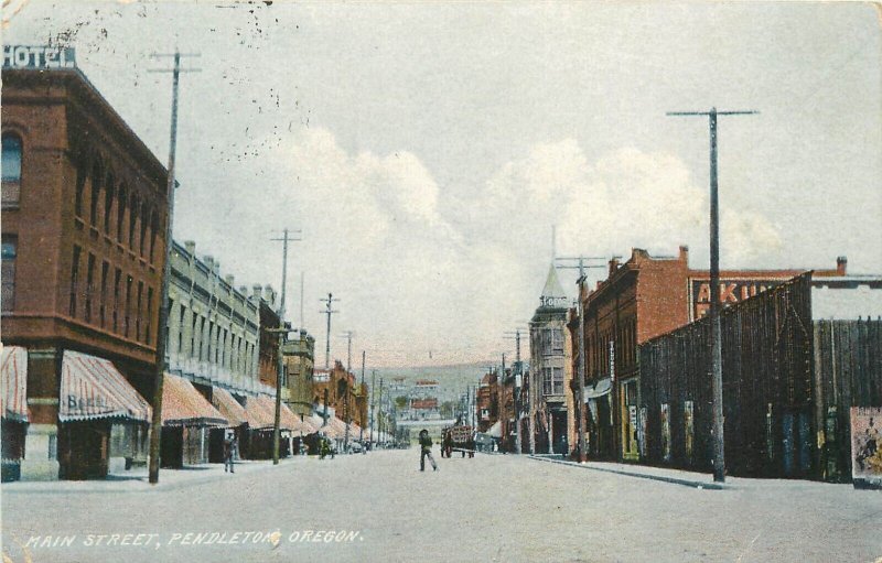 c1910 Postcard; Pendleton OR Main Street Scene, C.E. Wheelock, Posted