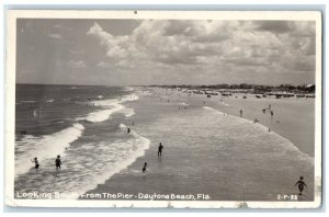 1948 Looking South From Pier Daytona Beach Florida FL Cline RPPC Photo Postcard