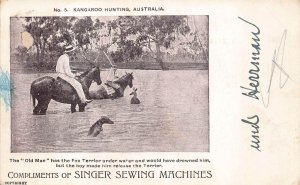 KANGAROO HUNTING AUSTRALIA SINGER SEWING MACHINES AD NO.5 POSTCARD (c.1905)