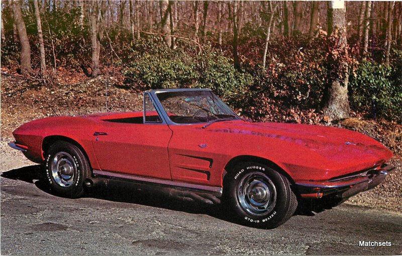 1964 Red Chevrolet Corvette Roadster Roaring Autos POSTCARD 6792