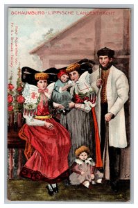 Postcard Germany Schaumburg-Lippische Landestracht Costume Man Women Children