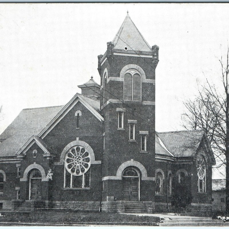 c1910s Rossville, IL ME Church Litho Photo Postcard Stephens Drug Store ILL A158