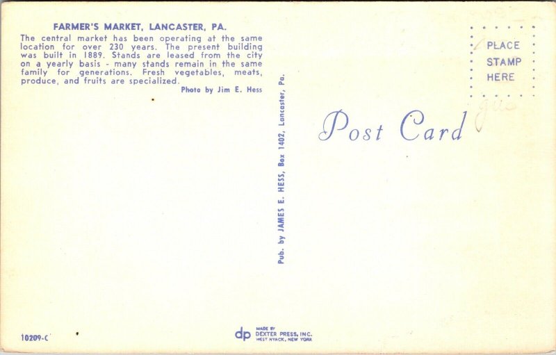 Postcard Farmer's Market in Lancaster, Pennsylvania