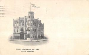 Aurora Nebraska birds eye view Royal Highlander Bldg antique pc Y12948