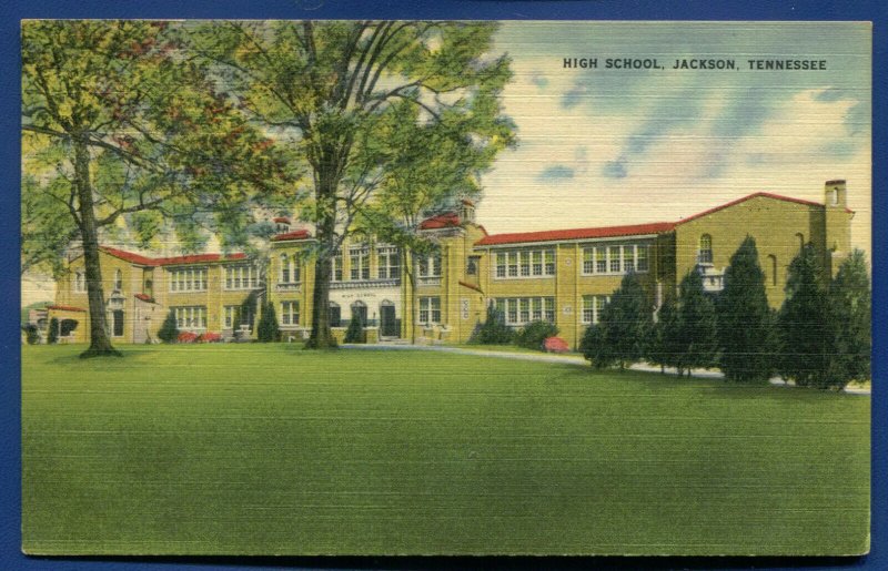 Jackson, Tennessee tn High School Linen old Postcard postmarked 1947