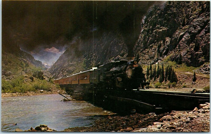 1960s Silverton Narrow Gauge Train Animas River Bridge Colorado