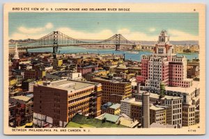 Custom House Delaware River Bridge Philadelphia Penna & Camden NJ Postcard