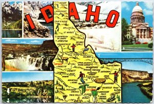 VINTAGE CONTINENTAL SIZE POSTCARD ANIMATED PICTORIAL MAP OF THE STATE OF IDAHO