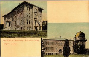 Rice Hall & Observatory, Washburn College Topeka KS Vintage Postcard R31