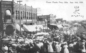 Flower Parade Street Scene Perry Oklahoma 1909 postcard