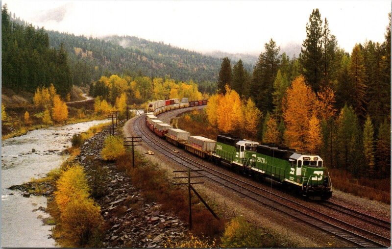 Colored Burlington Northern Westbound Stacktrain Railroad Postcard Unused UNP 