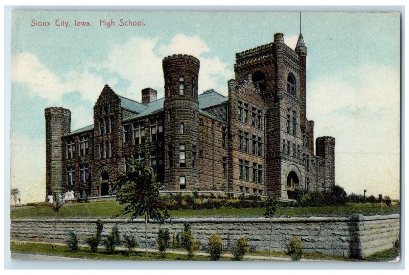 1912 High School Exterior Building Sioux City Iowa IA Vintage Antique Postcard