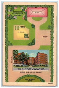 The Commodore Apartment Hotel Graden Club Gardens Des Moines Iowa IA Postcard